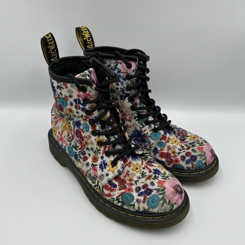 Dr. Martens‎ Delaney Y Wander Floral Poppy Bloom Combat Moto Boot Girls Size 3